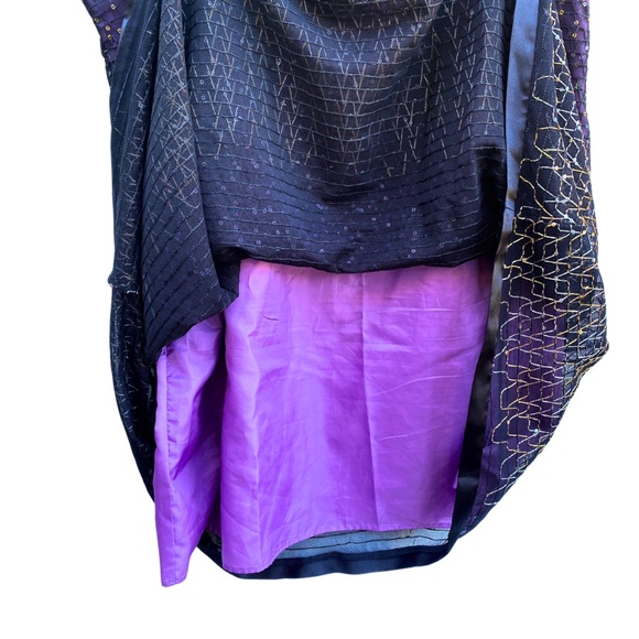 PLUS SIZE 2X BLACK SHEER SEQUIN SKIRT GOLD ART DECO PURPLE LINING HOLIDAY WITCHY - Picture 3 of 7